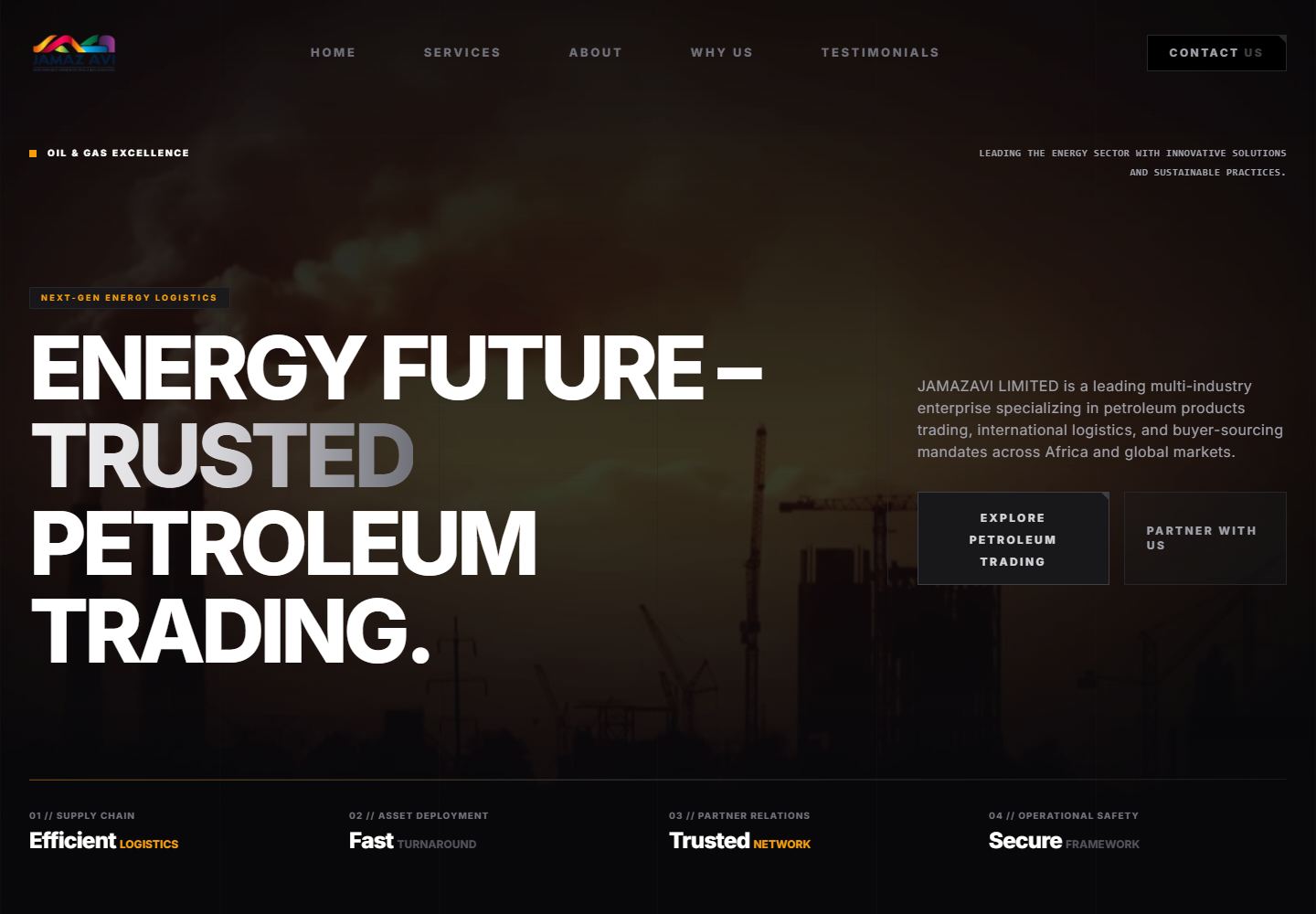 JAMAZAVI Petroleum and Energy website introducing petroleum trading and logistics