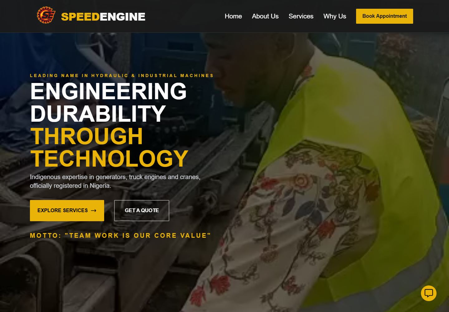 Speed Engine industrial engineering website with machinery repair services